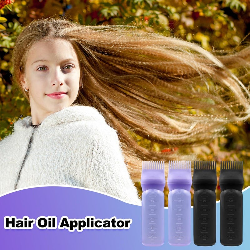 ELANE 4 Pack Hair Oiler Comb Bottle,Root Comb Applicator Bottle for Hair Oil Scalp Hair Oiling Applicator(2Black+2Purple) - Image 4